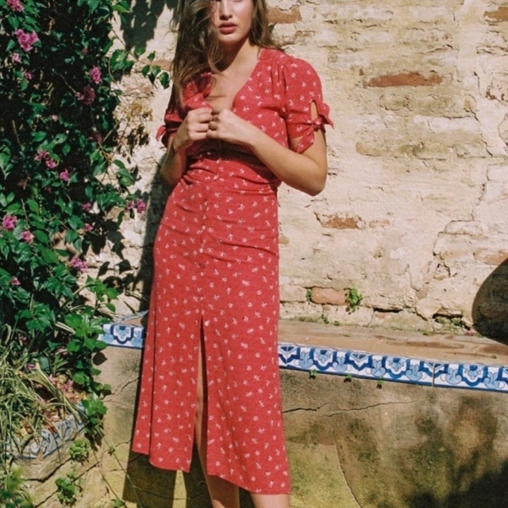 Rouje Laura Dress - Red and White Wrap Midi Dress